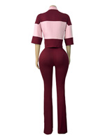 Ensemble décontracté d'automne pour femme, haut rayé à manches courtes et pantalon de jogging, ensemble 2 pièces patchwork color block