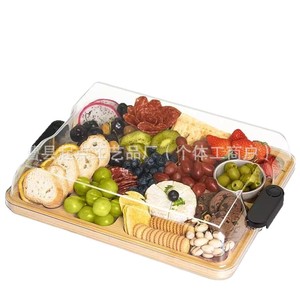 Wooden <b>Storage</b> <b>Tray</b> With Lid Compartmentalized Rectangle Food Container Varnished Solid Wood For Fruit Dessert Snacks - Product Image 1