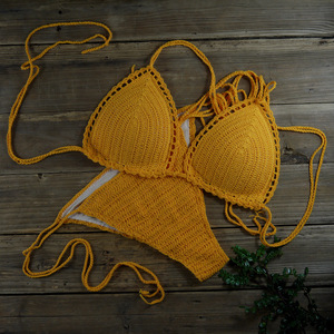 Handgefertigtes Häkel-Dreieck-Bikini-Set für Damen - 2-teiliger Neckholder-Badeanzug mit Rückenbindung, Strandmode - Product Image 3
