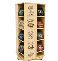 Présentoir rotatif pour vêtements Ray à 20 cubes, présentoir de t-shirts en acrylique avec porte-étiquettes, roulettes verrouillables, support de présentation au sol pour la vente au détail
