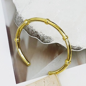 Unisex Colarmix 18K Gold Plated Bamboo-Patterned Polished Punk Style Wedding Chunky Cuff <b>Bangle</b> - Product Image 2