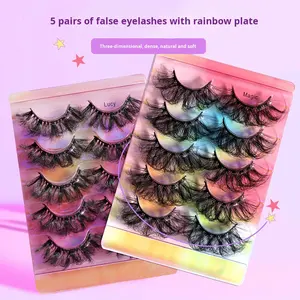 Pestañas postizas de pelo de visón vegano hechas a mano 5 pares Navidad gruesa D para cola de pez suave Natural 15mm Mix MIMU Tray - Product Image 3