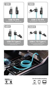 Silicone phổ cáp điện thoại 4 trong <span class=keywords><strong>1</strong></span> 240W nhanh chóng sạc cáp dữ liệu PD USB Loại C 240W 4-<span class=keywords><strong>in</strong></span>-<span class=keywords><strong>1</strong></span> USB-C nhanh chóng sạc cáp - Product Image 5