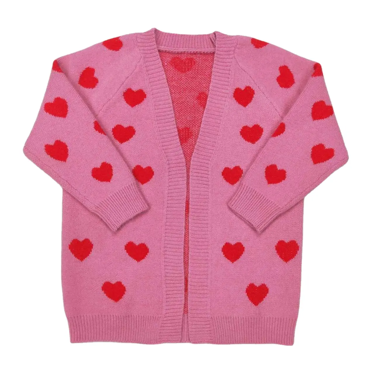 Neuankömmling Kinder pullover Mädchen Rotes Herz Rose Rosa Tasche Langarm Pullover Strickjacke Mädchen Valentinstag Jacke