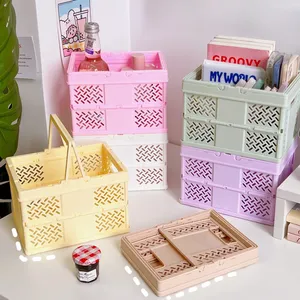 Plastic Basket with Handle Folding Pastel Crates for Home Kitchen Living Room Picnic Basket and Decoration