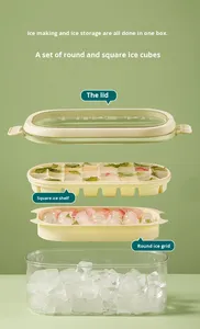 ถาดทำน้ำแข็งแบบถอดง่ายพร้อมฝาปิด ถังเก็บ และที่ตักน้ำแข็ง แพ็ค 2 ชิ้น ถาดทำน้ำแข็งพลาสติกแบบซ้อนได้ สำหรับเครื่องดื่ม - Product Image 4