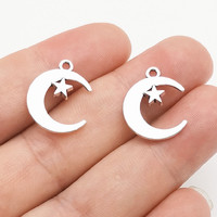 Connecteur couleur argent, breloques étoile et lune, pendentif pour la fabrication de bijoux, accessoires de bracelet, bricolage fait main