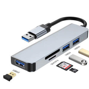 X521 Dock ekspansi Aluminium 2-In-1, Dock ekspansi Usb 3.0 Hub Pc Usb Hub Usb3.0 adaptor Splitter tipe Port pembaca kartu C untuk Pc Laptop - Product Image 6