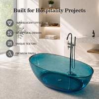 Baignoire de Luxe Moderne Transparente en Résine Pure CE pour Projet Hôtelier 5 Étoiles, Baignoire Autoportante Personnalisée en Surface Solide Transparente