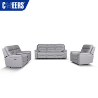 Sofá Seccional Reclinable Eléctrico Moderno de 3 Plazas MANWAH CHEER en Piel Gris, Juego de Muebles de Lujo para Sala de Estar con Mesa Desplegable