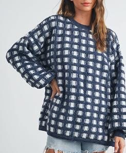 Usine de tricotage OEM en Chine, vente en gros personnalisée de pulls à col rond surdimensionnés et à carreaux en fourrure pour femmes - Product Image 3