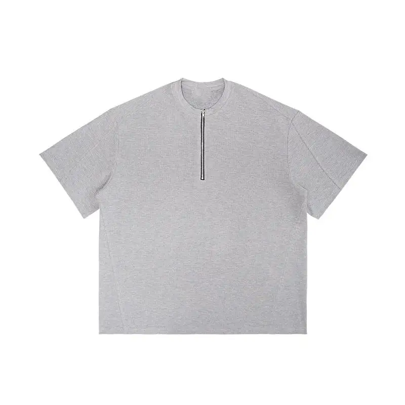 Wafel Eenvoudige Comfortabele Heren T-Shirt Katoenen Linnen Shirt Off Shoulder Heren T-Shirt Ronde Hals Rits Heren T-Shirt