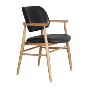 Fauteuil de salle à manger en chêne de style mi-siècle OEM&ODM, assise en cuir <span class=keywords><strong>caramel</strong></span>, dossier incurvé, pour hôtel, restaurant, café, vente en gros, usage commercial - Product Image 6