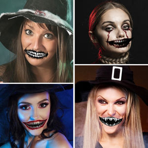 Halloween DIY Autocollants <span class=keywords><strong>D</strong></span>écoratifs Effrayant Lèvres Dents Faux Tatouages pour <span class=keywords><strong>Horreur</strong></span> Fête Maquillage Effrayant Visage/Corps <span class=keywords><strong>D</strong></span>écalcomanies - Product Image 3