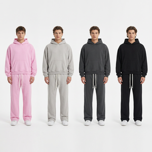 Conjunto de Sudadera con Capucha y Pantalones Deportivos de Felpa 100% Algodón, 400 Gramos, Grueso, Transpirable, para Invierno, con Logotipo Personalizado Serigrafiado - Product Image 2
