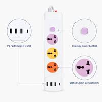 Multiprise universelle 3 voies personnalisable avec logo, colorée, prise UE, 3 ports USB, 1 port Type-C à charge rapide, protection contre les surtensions de bureau 10A en ABS