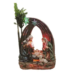 Scultura Natalizia in Resina con Angeli dell'Amore, Illuminazione a Fibra Ottica, Decorazione per Casa e Villaggio - Product Image 1