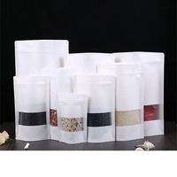 Sachet Doypack en papier kraft blanc classique réutilisable avec fermeture éclair et fenêtre, pour emballage alimentaire, bonbons, biscuits, snacks, sucre - Vente en gros