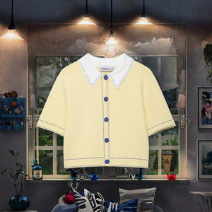 PB&ZA <b>Women</b> 2025 New Fashion Woven <b>Cardigan</b> Single Breasted Autumn Vintage <b>Short</b> <b>Sleeve</b> Outerwear Sweater Stitching Chic Tops - Product Image 3