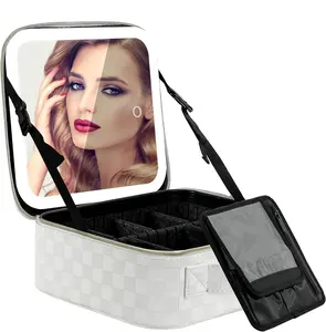Bolsa de maquiagem com espelho destacável iluminado 3 Cenários de cores Brilho ajustável