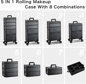 5 Trong 1 Trang Điểm Train Trường Hợp Với Bánh Xe Nhôm Cán Xe Đẩy Trường Hợp Mỹ Phẩm Tổ Chức Chuyên Nghiệp Nail Trường Hợp Du Lịch Giỏ Hàng Thân Cây - Product Image 3