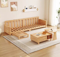 Ensemble de canapés rembourrés en pack économique avec ottoman convertible, tissu élastique et pieds en bois pour appartement