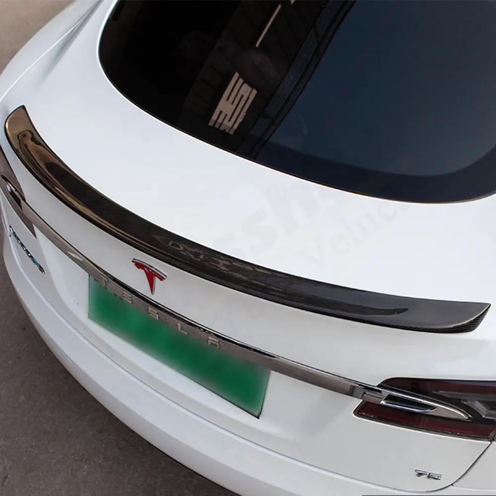 Hansshow Model S gerçek kuru karbon Fiber rüzgarlık Tesla Model S için ekose kanat Spoiler OEM arka bagaj Spoiler 2020 2021 2022