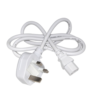 White AC Cable <strong>UK</strong> 3 Prong BS 1363 Power Cord with US Plug with IEC 320 C13 Main Lead - Product Image 1