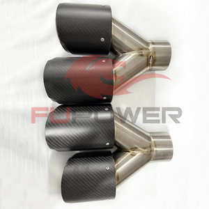 Doble fibra de carbono + titanio negro Universal Auto <span class=keywords><strong>Akrapovic</strong></span> Punta de escape <span class=keywords><strong>Tubo</strong></span> de doble extremo para BMW BENZ VW Golf TOYOTA - Product Image 2