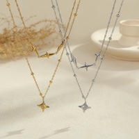 Collier pendentif double couche plaqué or 18 carats MW, motif soleil, tendance été, en acier inoxydable doré et argenté, éclat étoilé, pour femme, idéal cadeau