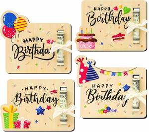 Enveloppe artisanale avec ruban, style artistique DIY, porte-cadeau d'argent amusant pour fête d'anniversaire, artisanat en bois - Product Image 2