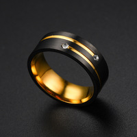Mode Classique Minimaliste Fine Hommes Bijoux 8mm Noir Or Tungstène Acier Zircon Double Rainuré Ligne Anneaux