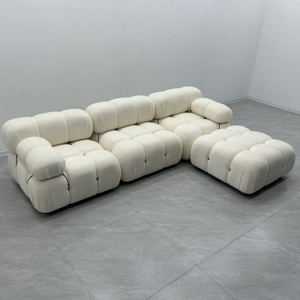 Ensemble de canapés sectionnels modulables blancs de luxe modernes pour le salon tissu italien nordique mousse de luxe sous vide en bois comprimé