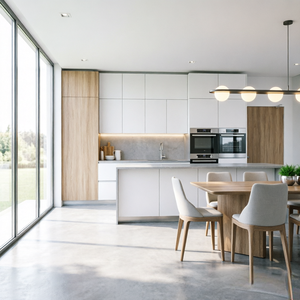 Meubles de cuisine ouverts modernes et luxueux avec un grand îlot <span class=keywords><strong>central</strong></span> en <span class=keywords><strong>marbre</strong></span> et une zone repas pour maison familiale moderne - Product Image 3