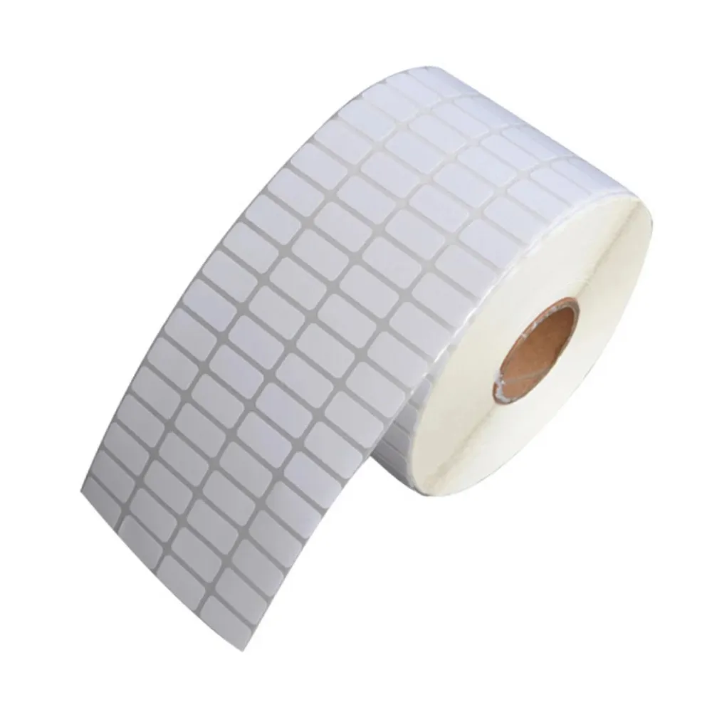 Rollo de impresión de papel blanco de alta calidad, pegatinas pequeñas personalizadas con códigos de barras, 10000 Uds.