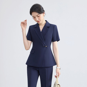 Women's Short Sleeve Suit Set Formal Wear Professional Office Workwear Anti-Wrinkle Polyester Blend Gray Navy - Product Image 3