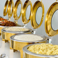 Matériel de restauration pour restaurants et hôtels : Réchaud de buffet rond doré avec fenêtre en verre