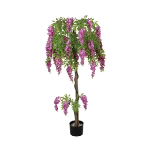 Arbre artificiel de glycine en plastique avec pot noir pour la décoration de la maison, du jardin, de la véranda, des mariages et des fêtes - Product Image 1