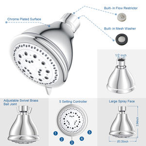 Cabezal de Ducha Multifuncional Presurizado, Forma de Arco Redondo, 5 Configuraciones, Superficie Cromada - Product Image 1