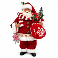 Figurine du Père Noël de 27 cm (10,6 pouces) avec sac cadeau, écharpe rayée et flocon de neige, décoration de table de Noël