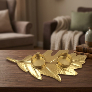 Gold Metal <b>Leaf</b> Tealight Candle Holder Decorative Double Tea <b>Light</b> Holder Handmade Table Centerpiece Home Decor Gift - Product Image 4