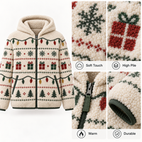 Veste polaire à capuche pour femme, motif lumières de Noël, en sherpa, entièrement zippée, manteau d'hiver, fabrication de vêtements sous marque privée