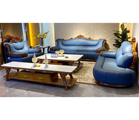 Juego de Sofás de Lujo en Madera Maciza de Ébano Tallado Estilo Europeo y Chino con Piel de Primera Calidad Muebles Modernos para Sala de Estar