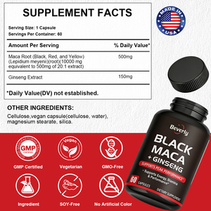 <span class=keywords><strong>Suplementos</strong></span> Herbales <span class=keywords><strong>Beverly</strong></span> OEM, Cápsulas de Maca Negra + Ginseng - Potenciador de Energía Natural para Hombres, 60 Cápsulas, Equilibrio Hormonal y Resistencia - Product Image 3