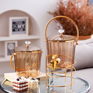El más nuevo dispensador de agua helada transparente verde ámbar para el hogar, botella de plástico para té de frutas, vino, cerveza, con grifo y tapa. - Product Image 2
