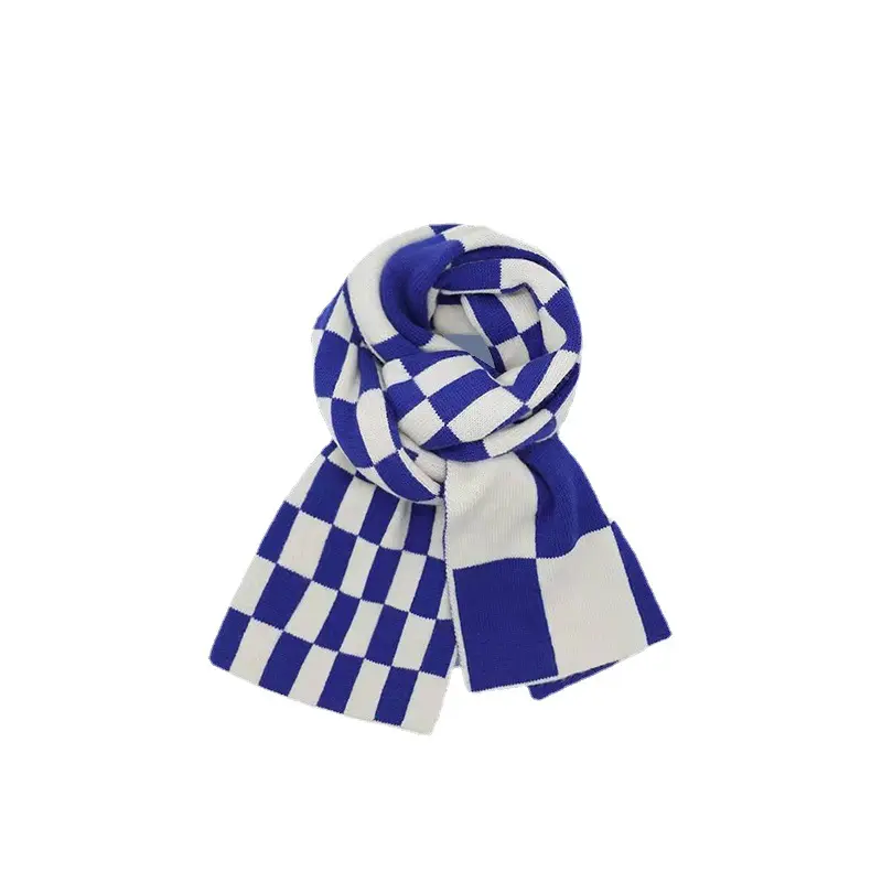 200*160cm Winter Women Knitted Wool Warm Scarf Klein Blue Checkerboard Plaid Shawls Men Luxury Fashion Design Scarves