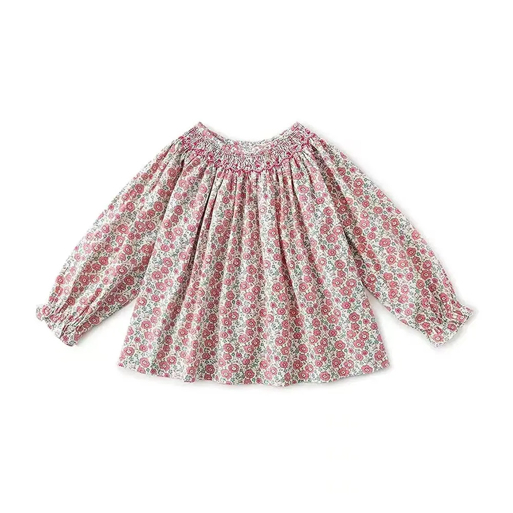 CRZX OEM Australia Smocking Blouses Infant Girls Spring O-neck Floral Kids Shirts Boutique Autumn Children Tops