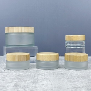 Environmental 30g 50g Glass Body Butter Containers Face Cream Jar Frosted Round Cosmetic Glass Jars With Bamboo <b>Cap</b> - Product Image 4