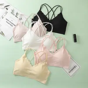 Ropa interior Sexy para niñas, sujetador con realce de espalda cruzada, sin costuras, acolchado