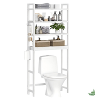 Estante de Almacenamiento Sobre el Inodoro, de Bambú Blanco, Independiente, Estilo Práctico para el Hogar, Estante de Baño con Niveles, Organizador con Estantes Abiertos